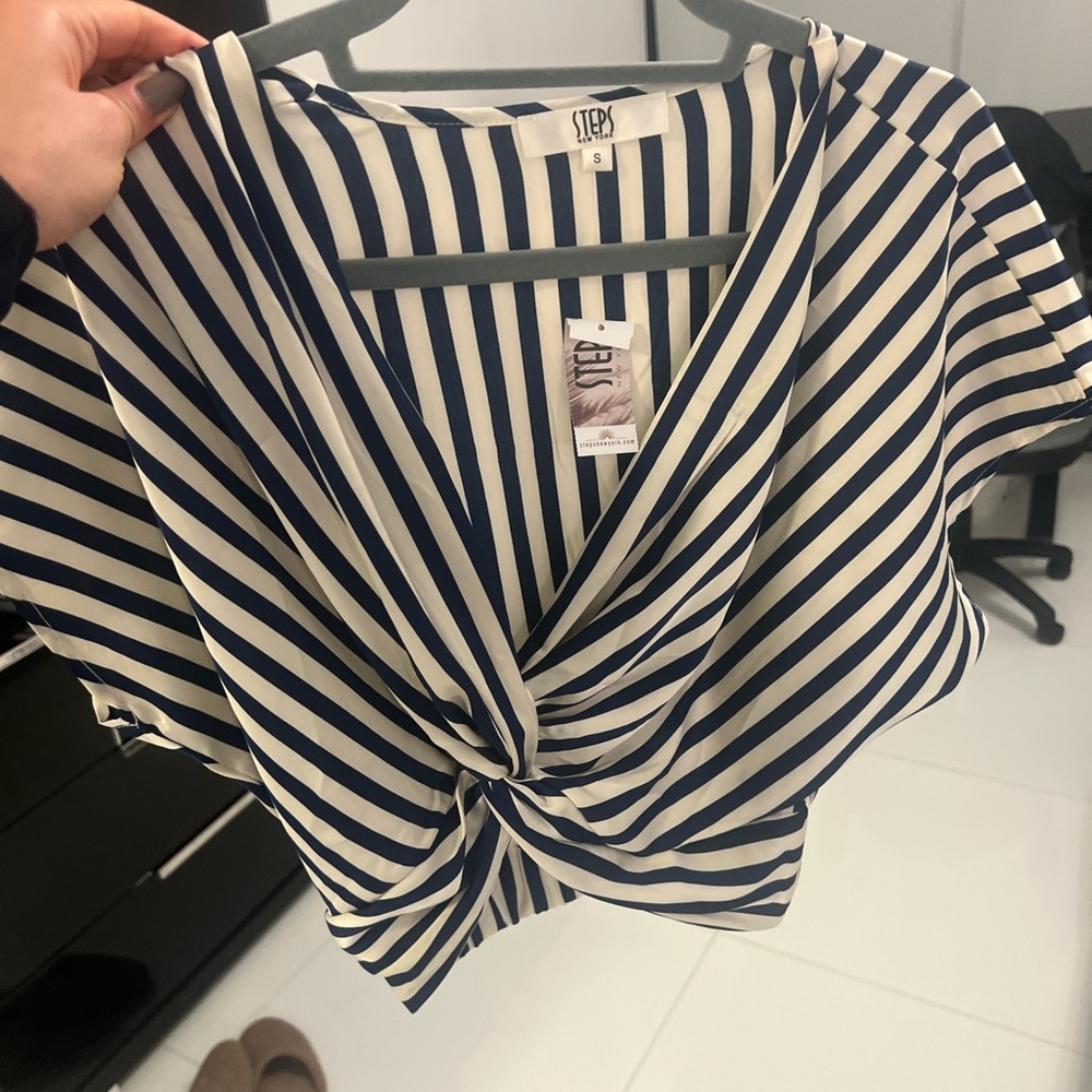 Navy and White Striped Women's Top